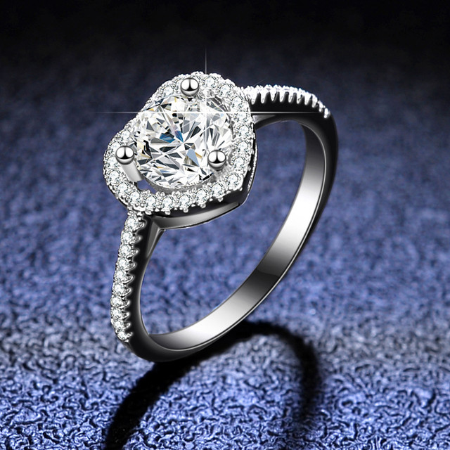 1 CT Diamond Heart Halo Engagement Ring For Women 925 Sterling